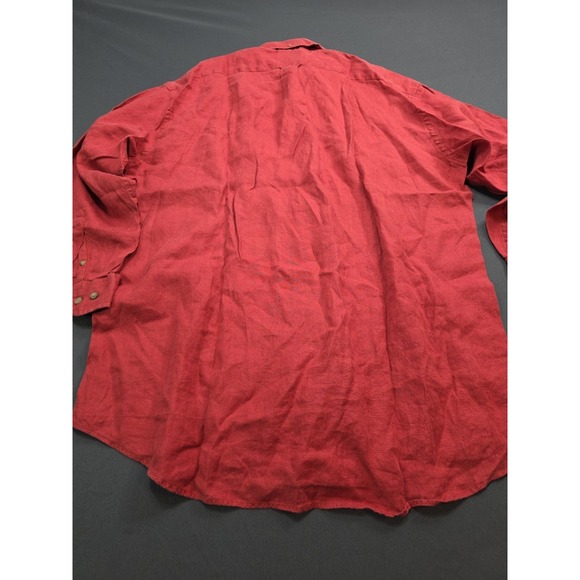 Faconnable 100% Linen Button Down Shirt Men's L  Coral Long Sleeve Shirt... - Picture 7 of 8